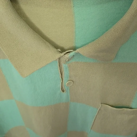 ZARA Aqua and Tan Checkered Polo Shirt - Picture 5 of 9